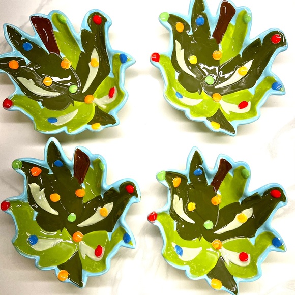 Christmas Brighten the Season Hand Painted Palm Tree set of 4 tidbit bowls NIB. - Picture 7 of 8